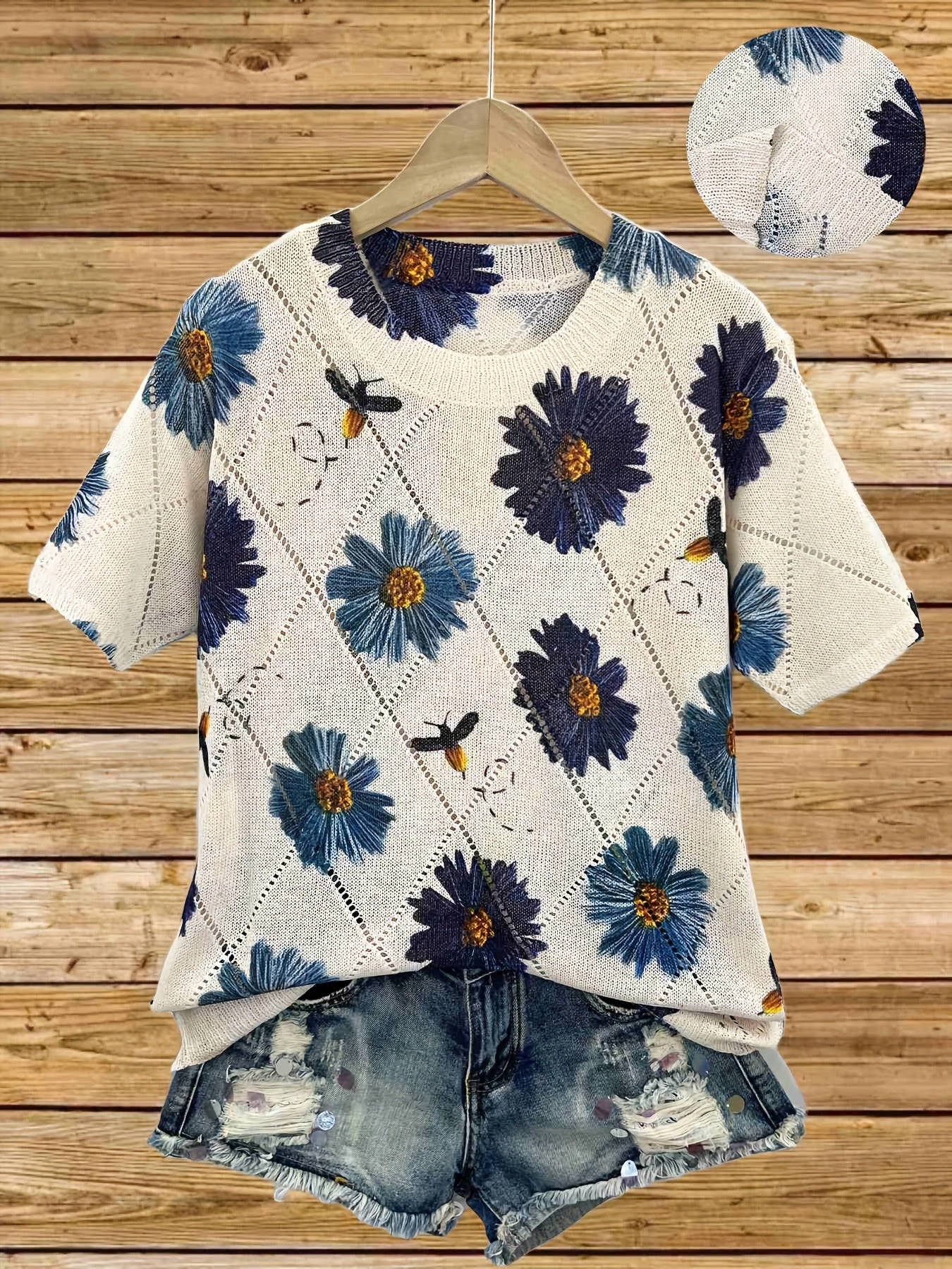 Plus Size Women's Floral Print Pullover Top Lightweight Short Sleeve Blouse