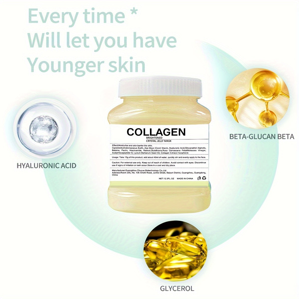 Facial Mask Powder for All Skin Types 12.3 Fl Oz Hyaluronic Acid Collagen Glycerol