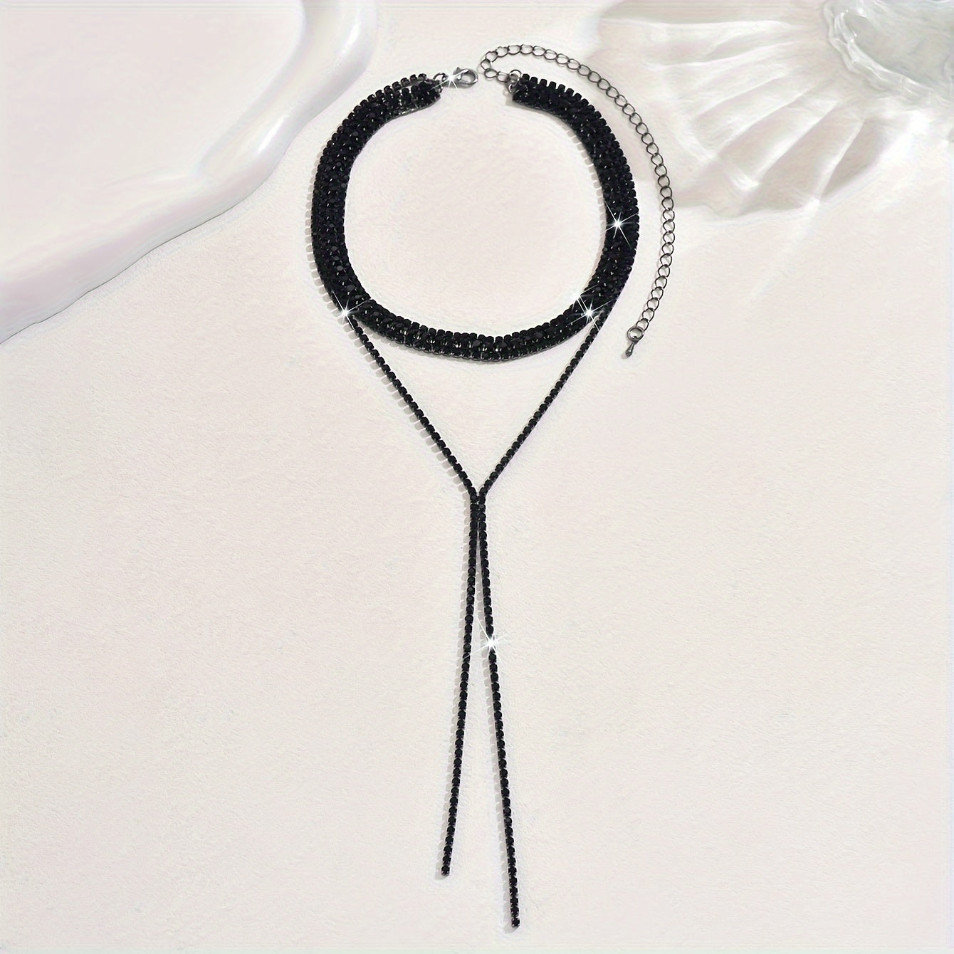 Collar de borlas con pedrería en blanco y negro para bodas de novia, joyería de múltiples capas