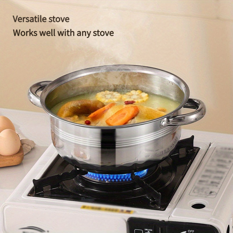 Juego de utensilios de cocina de acero inoxidable de 8 piezas con tapas, olla de sopa de doble asa, esenciales para la cocina