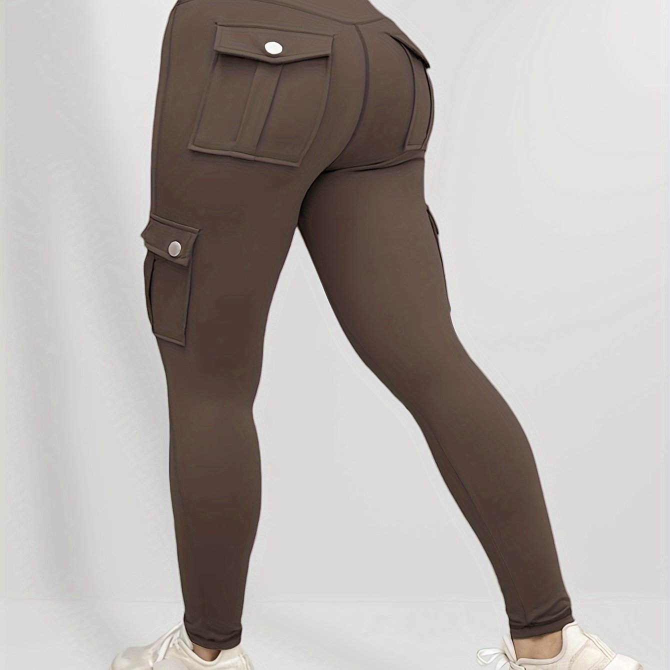 Leggings casual de talla grande para mujer, de color sólido, de poliéster elástico con elastano