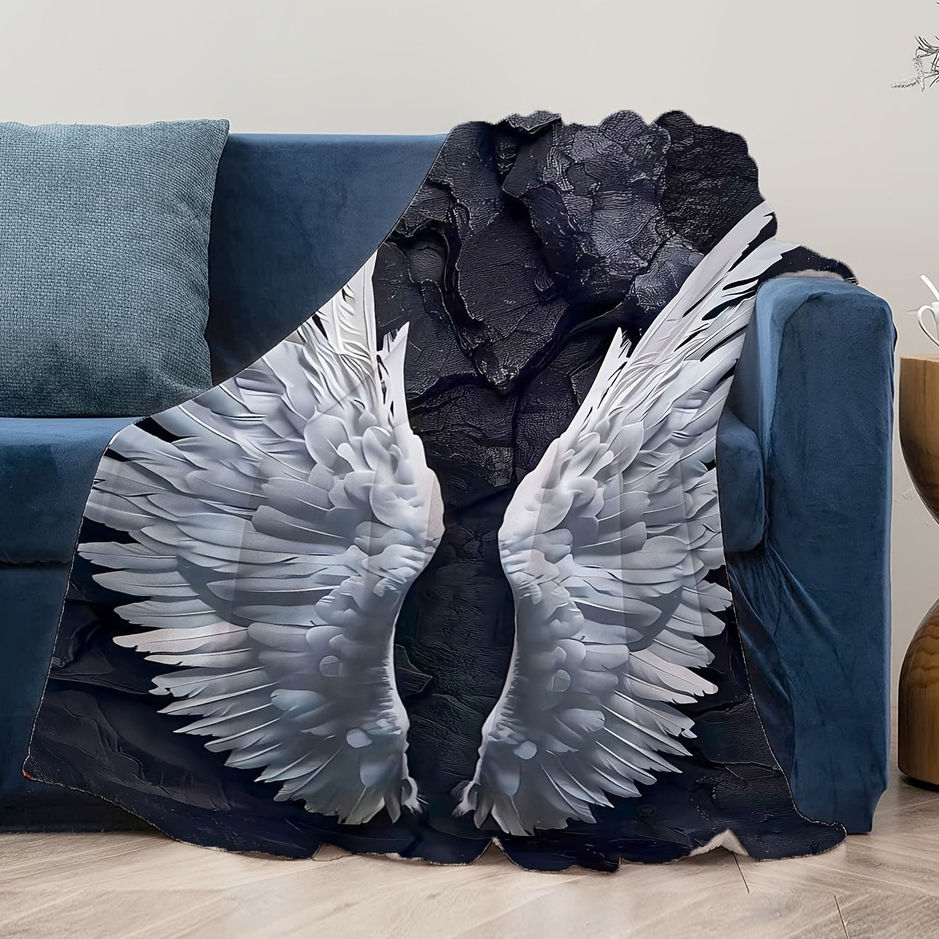 Angel Wings Throw Blanket Cozy Knit Fabric for Home Sofa Dorm Office