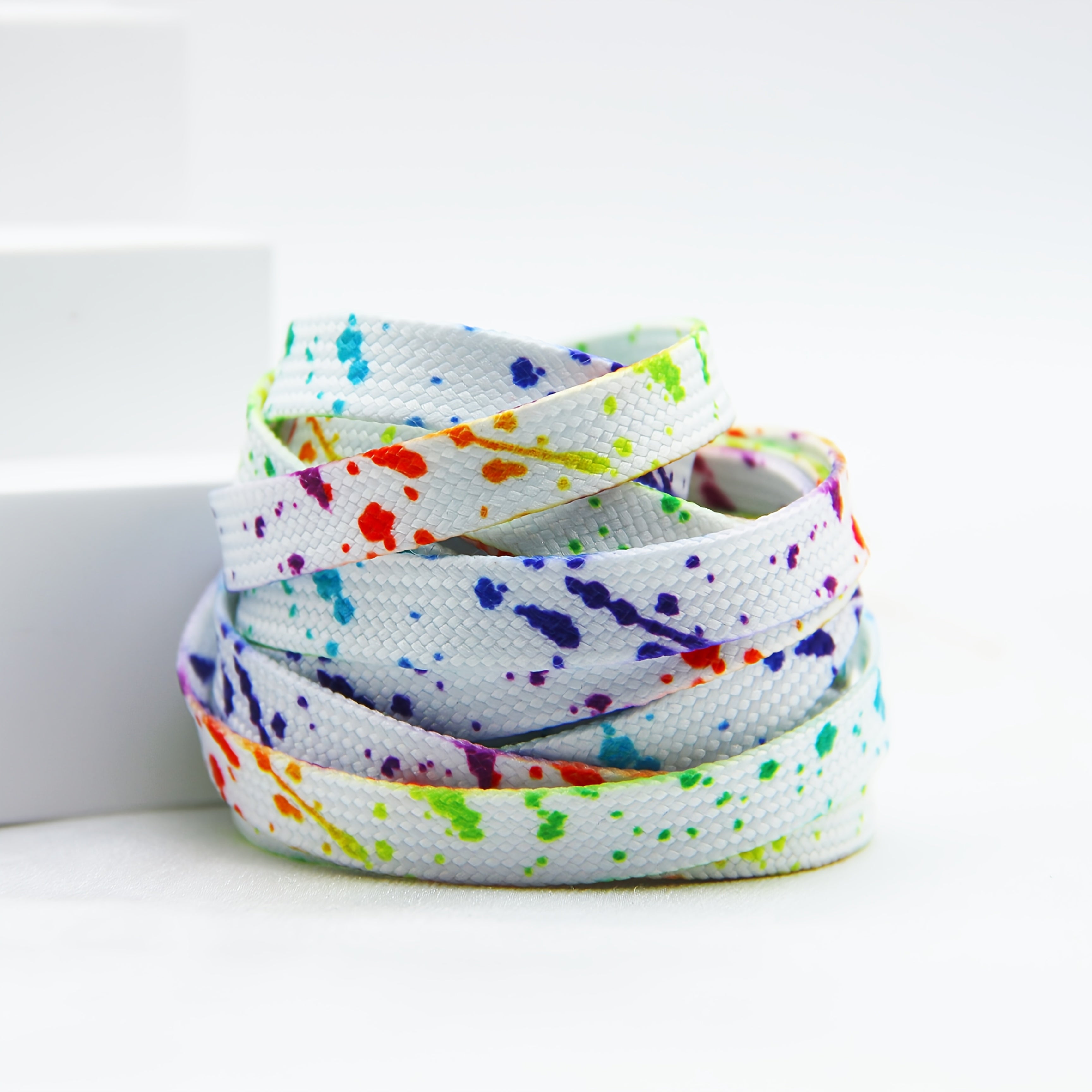 Unisex Canvas Shoe Laces Colorful Ink Tie Dye Pattern 2 Pairs