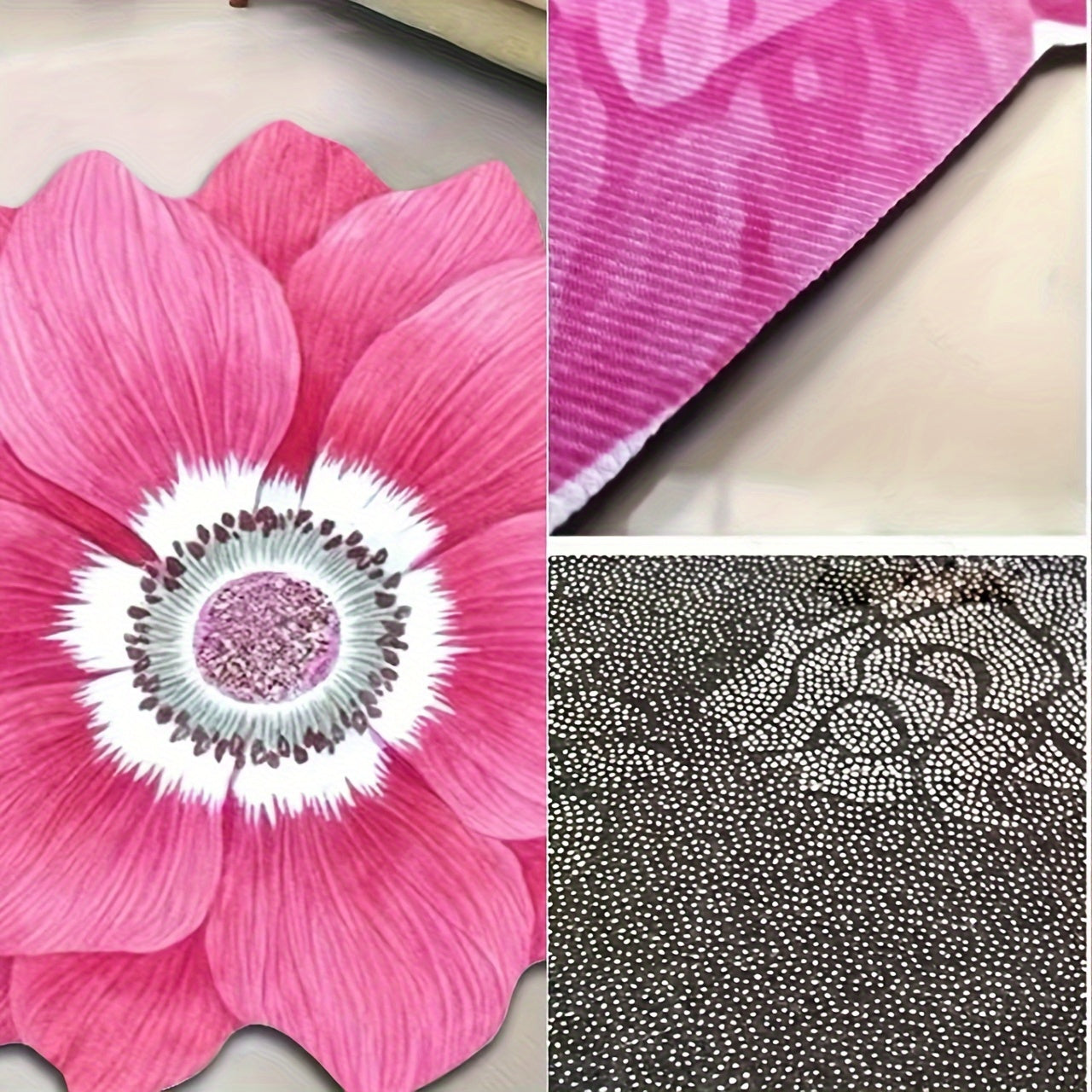 3D Flower-Shaped Non-Slip Floor Mat with Pink Blanket for Living Room Bedroom Bathroom