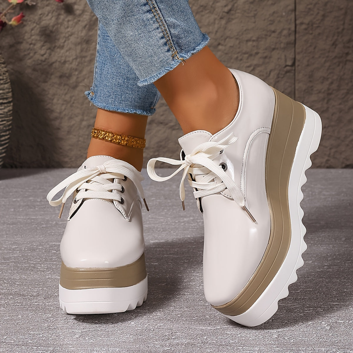 Women Square Toe Platform Shoes Thick Sole Non-Slip Lightweight