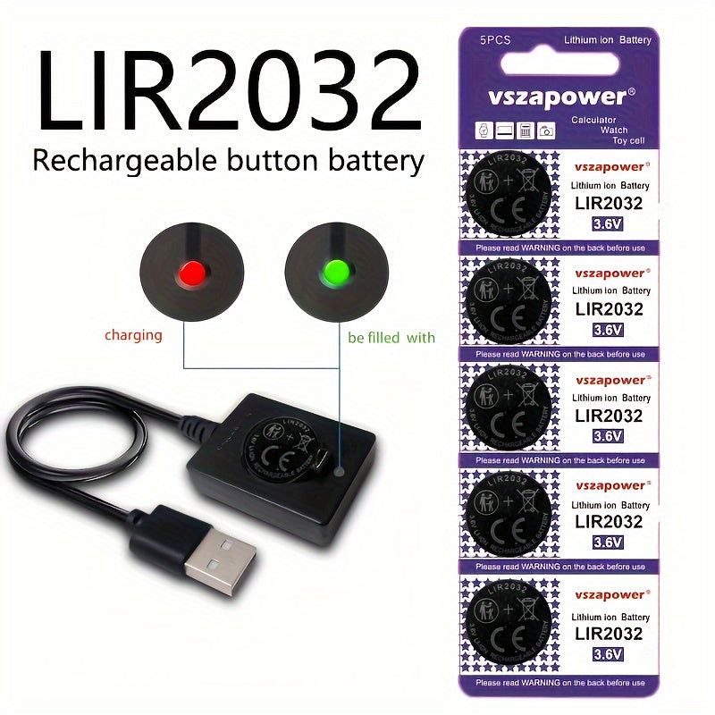 Rechargeable Button Battery for CR2032 LIR2032 LIR2025 LIR2016 Compatible with Charger Options