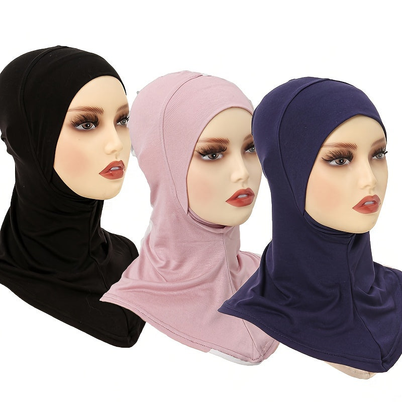 Set of 3 Solid Color Breathable Inner Hijab Caps for Women with Pullover Style