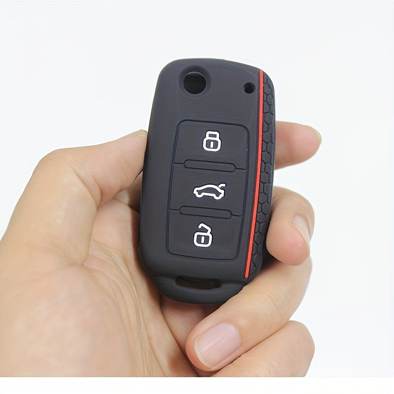 Silicone Car Key Cover For Compact Vehicles 3 Button Protection