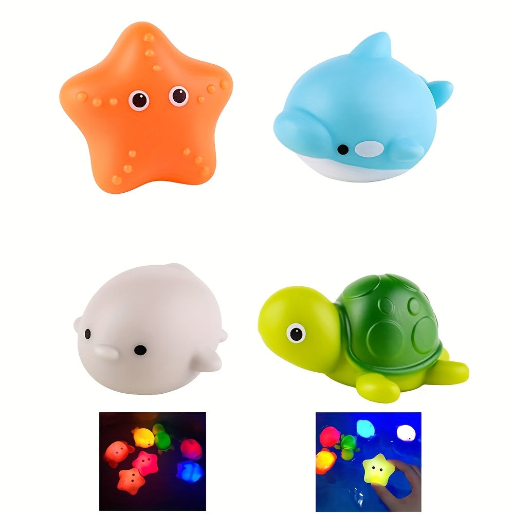 Bolalar hammom o'yinchoqlari to'plami - yoritiladi, suzadi, PVC materialidan tayyorlangan, batareya kiritilgan.