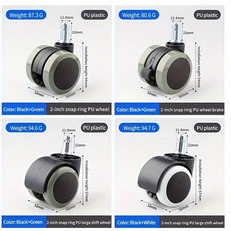 Ruedas de plástico para silla de oficina con ruedas giratorias de 5 estrellas, duraderas y fáciles de limpiar