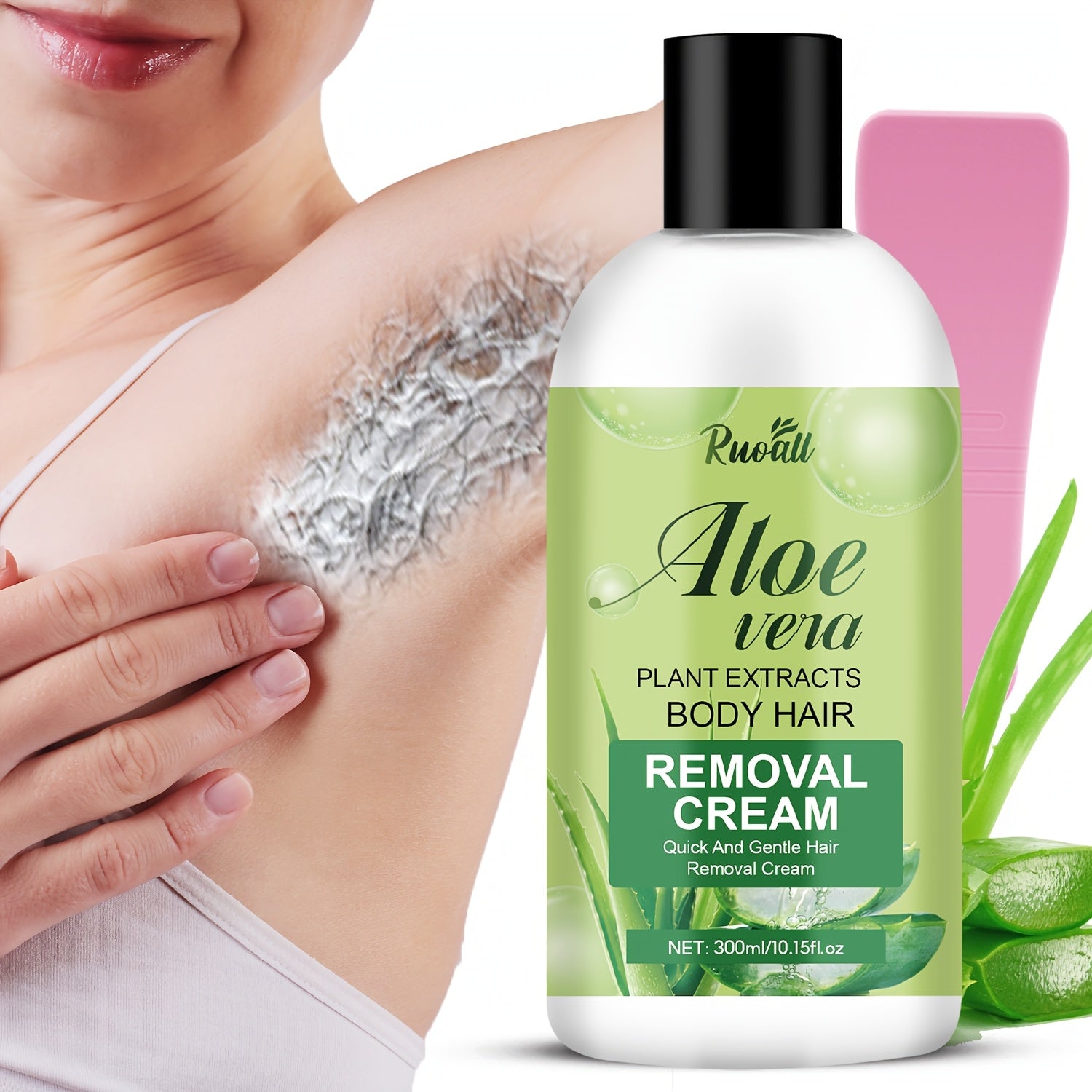 Women's Aloe Vera Hair Removal Cream 300ml with Scraper Moisturizing