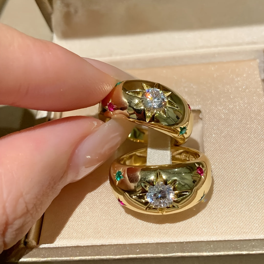 Gold Plated Star Ring with Cubic Zirconia for Weddings and Daily Wear
