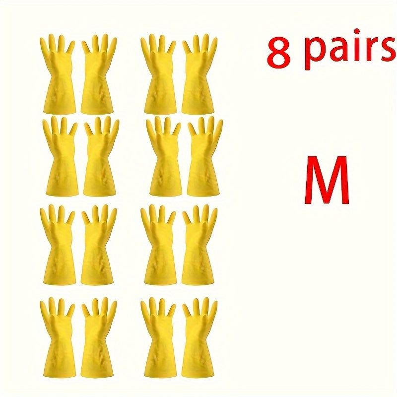 8 Pairs Waterproof Latex Gloves with Non-Slip PVC for Kitchen and Household Tasks