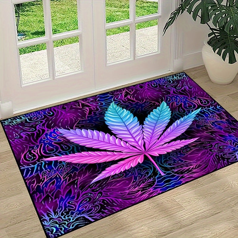 Soft Washable Polyester Area Rug with Psychedelic Leaf Print for Living Room and Bedroom