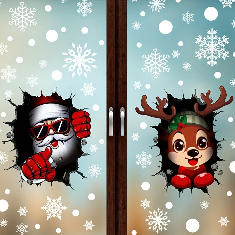 Christmas Window Stickers Set with Santa Claus Snowman and Elk for Holiday Decorations