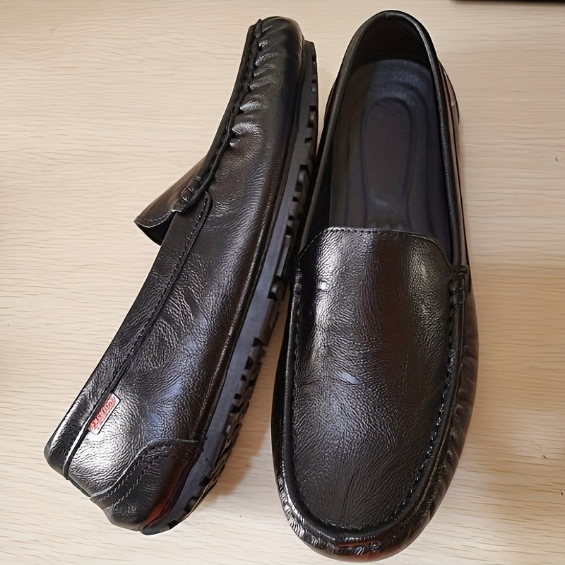 Men's Leather Slip-On Loafers with Rubber Sole for Comfortable Walking
