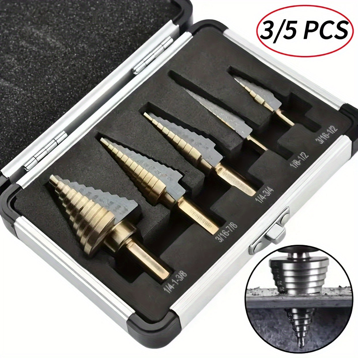 3/5 Pcs Set High Speed Steel Ladder Drill Bits for Metal and Aluminum