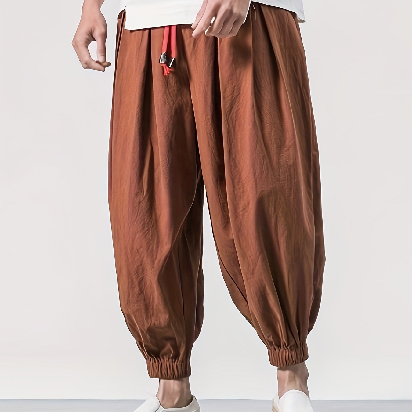 Men's Black Linen Cropped Pants with Drawstring Waist Pockets Breathable Casual Fit