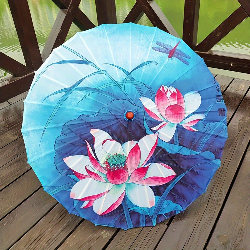 Chinese Cherry Blossom Parasol Umbrella with Bamboo Handle for Sun Rain Protection Weddings Parties