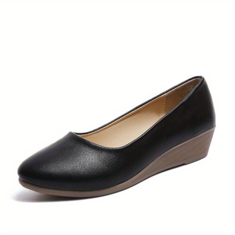 Women Solid Color Wedge Heels Slip-On Stylish Work Casual Shoes