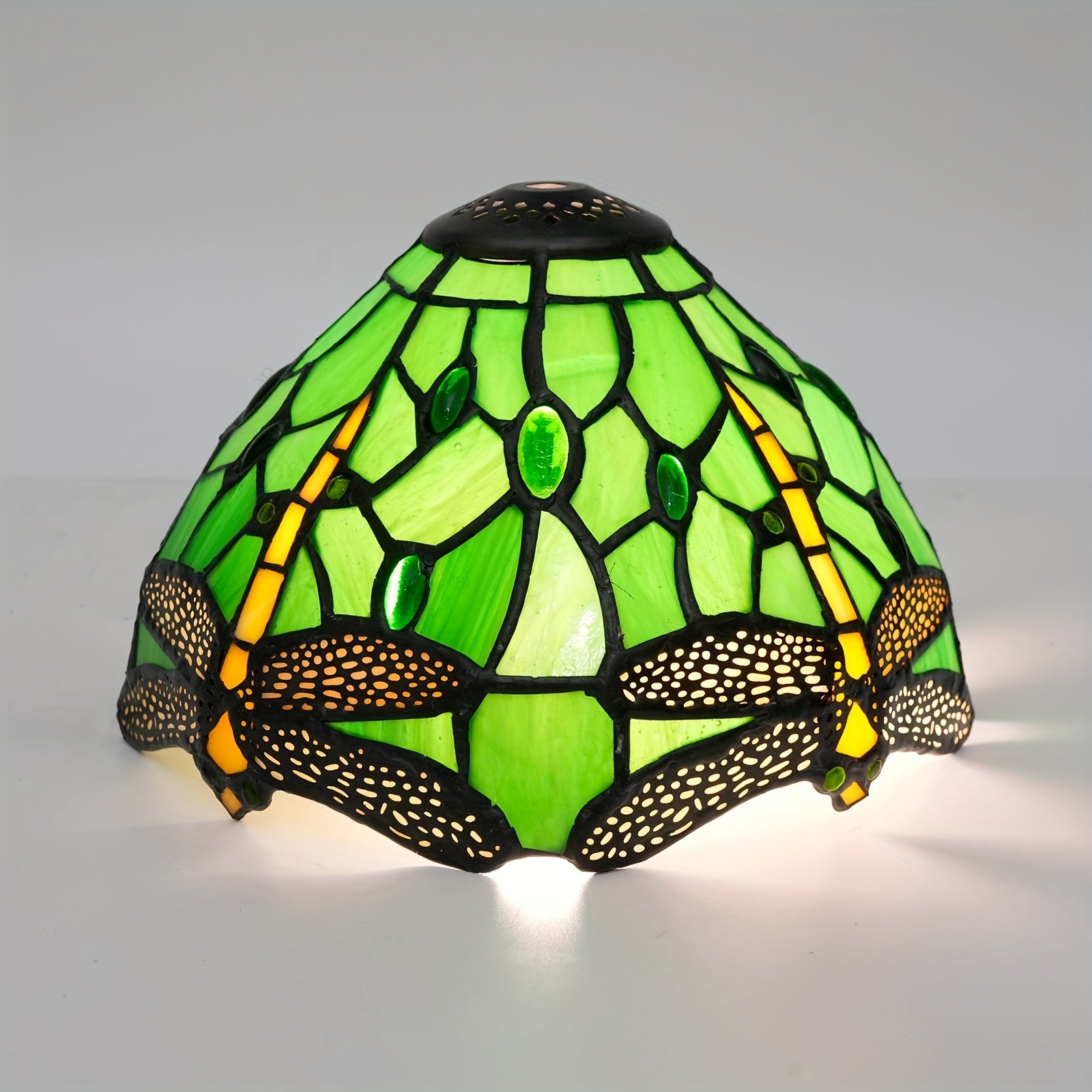 Colored Glass Lampshade for Table or Chandelier Floral Dragonfly Baroque Rose Design
