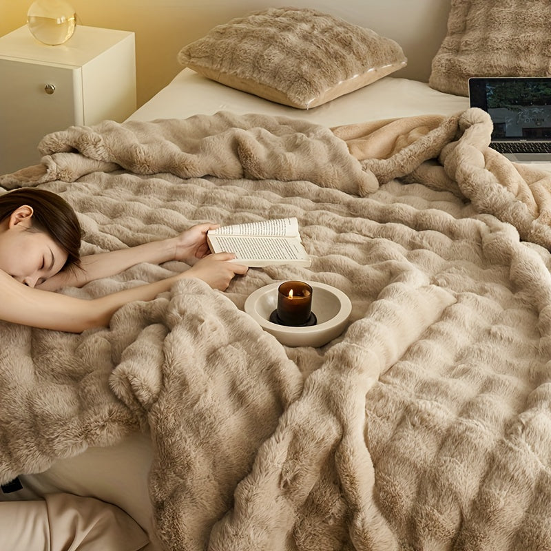 Faux Rabbit Fleece Blanket Soft Warm Throw for All Seasons and Gifts