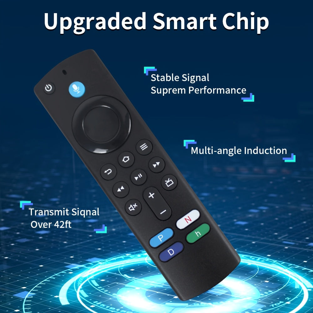NOVAGLORY Voice Remote для Amz Smart TV Stick & Cube - Совместим с различными моделями, легкая синхронизация, IR-сенсор, работает на батарейках, черный с синими акцентами, управляет голосом, музыкой и другими функциями