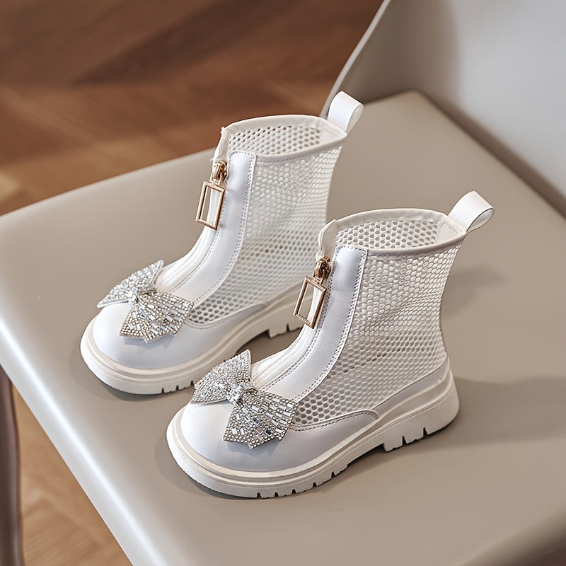 Girls Summer Mesh Boots with Openwork Design Bowknot and Round Toe