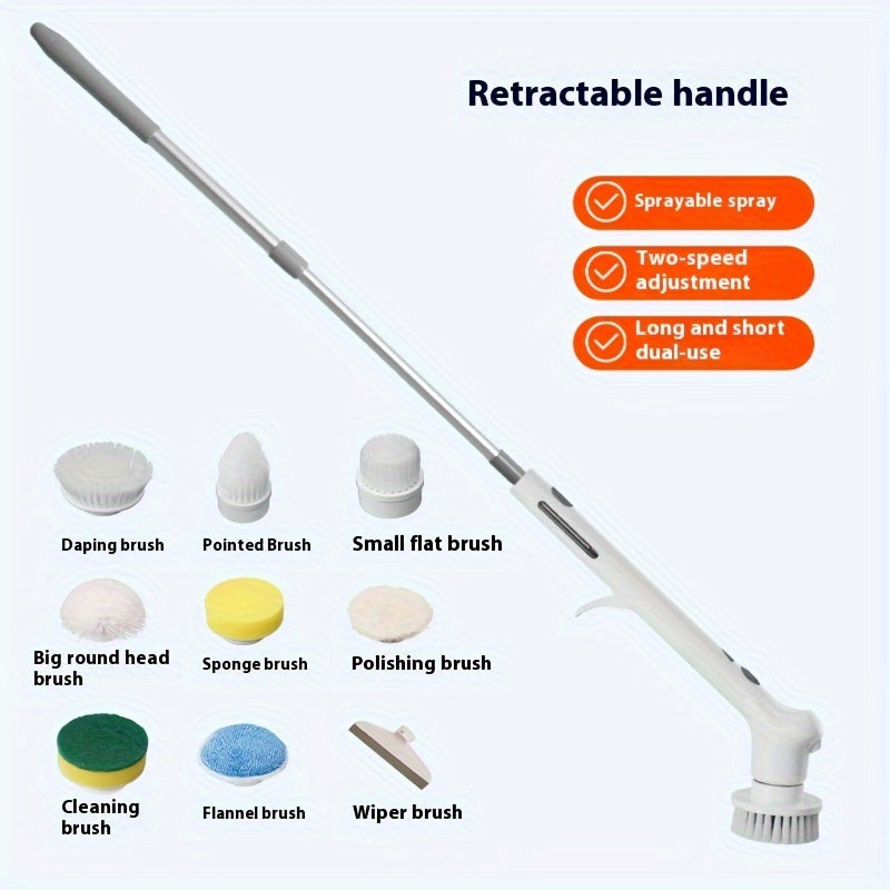 9-in-1 Electric Rotating Cleaning Brush with Spray Waterproof Wireless 9 Brush Heads