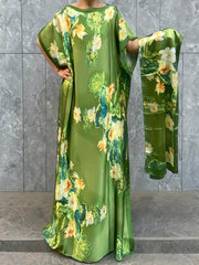 Plus o'lchamli O'rta Sharq an'anaviy kiyimlari gul bilan maxi kiyingan boshbog'li