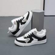 Women's Casual Low-Top Lace-Up Sneakers Black White Tan Color Block Non-Slip PVC Sole