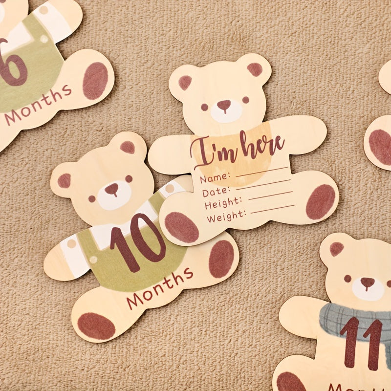 First Year Milestone Teddy Bear Photo Props Set for Birth Announcements and Celebrations