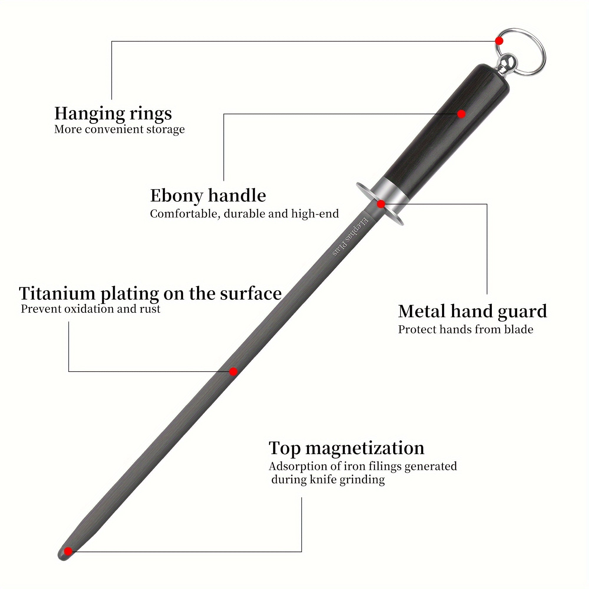 12-Inch Manual Knife Sharpener Honing Steel with Fine Grit for Kitchen Knives