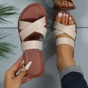 Women's Cross Strap Flat Slide Sandals Open Toe Beach Lightweight