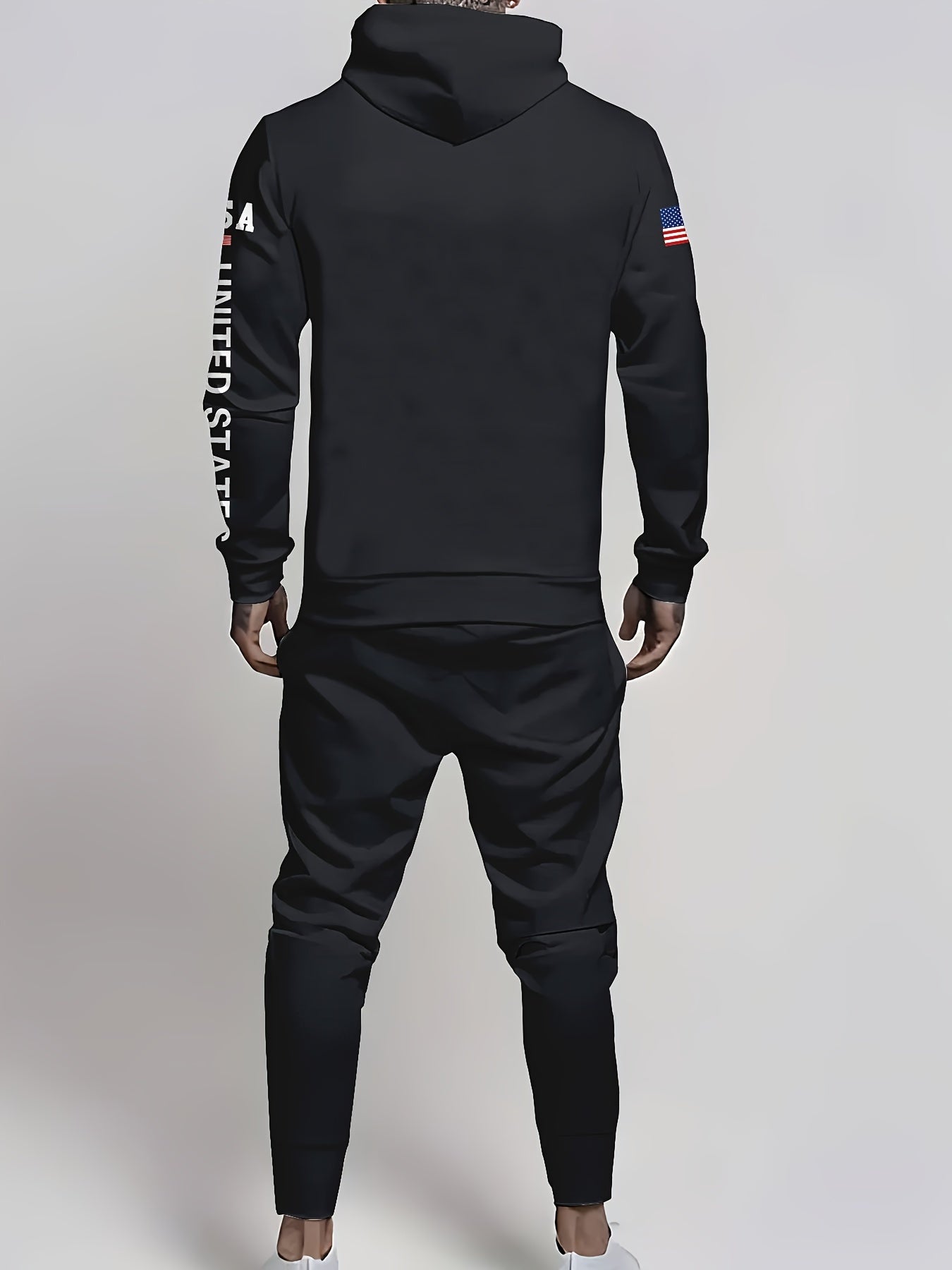 Комплект мужской патриотической толстовки и спортивных штанов большого размера с принтом американского флага, повседневный, осень-зима