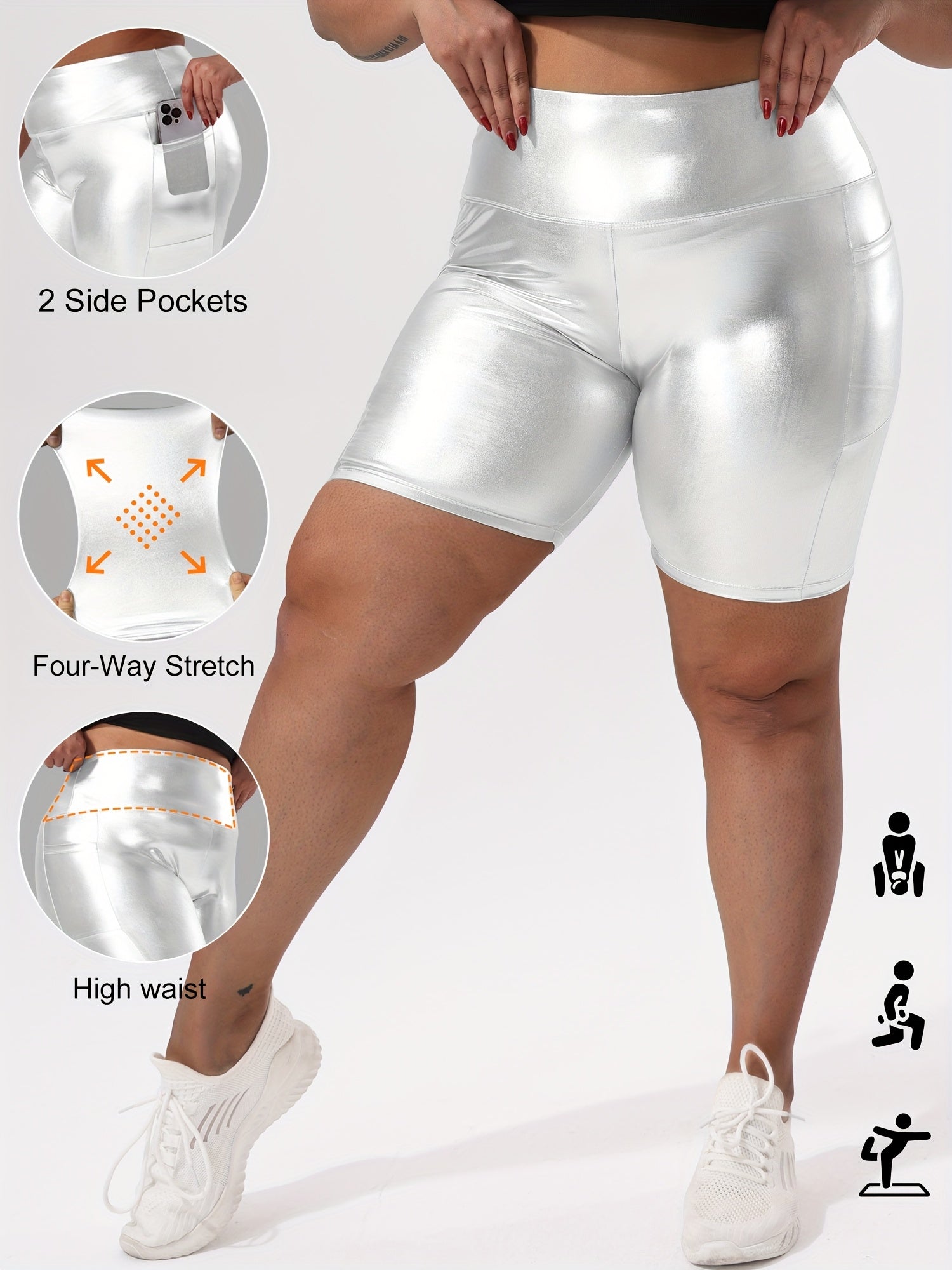 Plus Size High-Waisted Gold Foil Side Pocket Shorts Summer Style