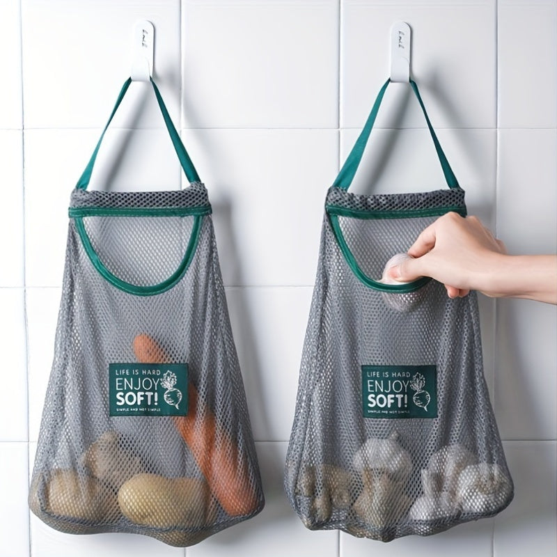 Mesh Kitchen Storage Bag Wall Mountable Breathable Reusable Grocery Organizer