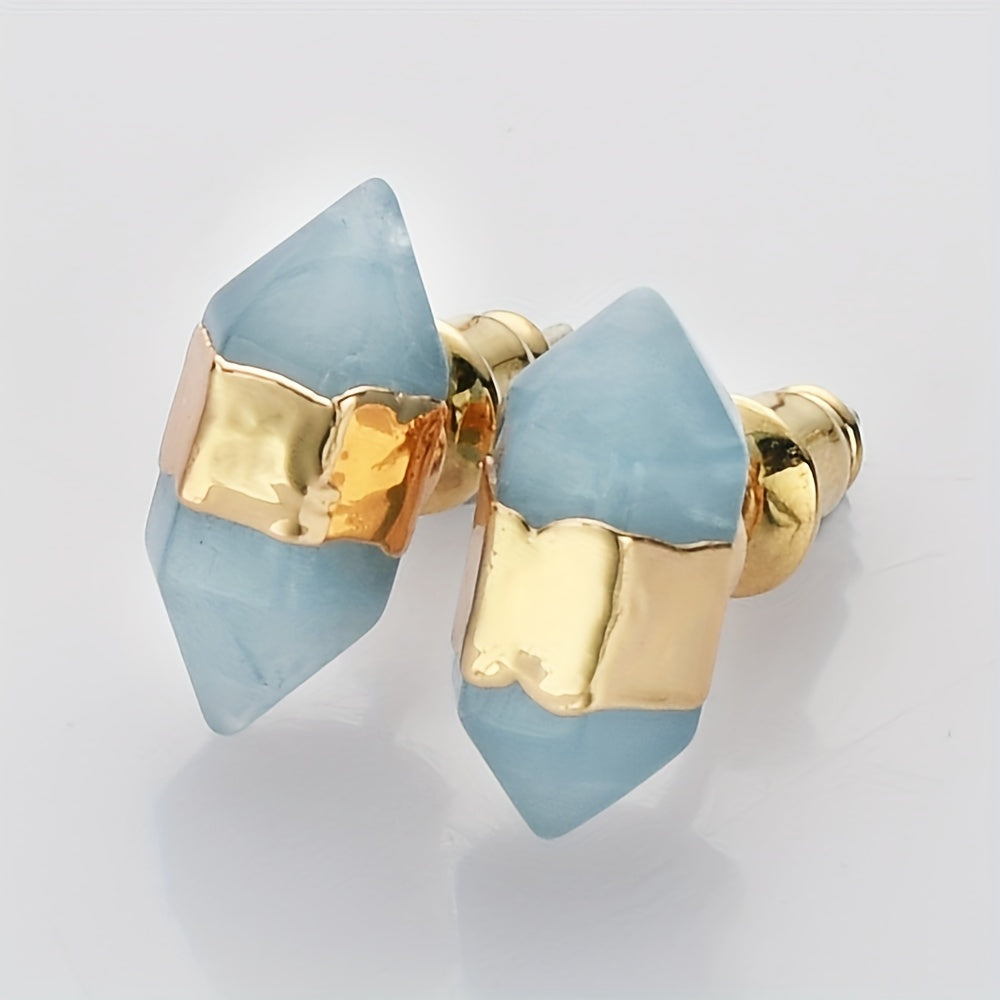 14K oltin qoplamali zamonaviy olti burchakli quloq uzuklari, tabiiy tosh va 925 kumush quloq ignasi - mis aksentlari, kundalik kiyim va sovg'a uchun mukammal minimalist dizayn, noyabr oyining tug'ilgan toshi.