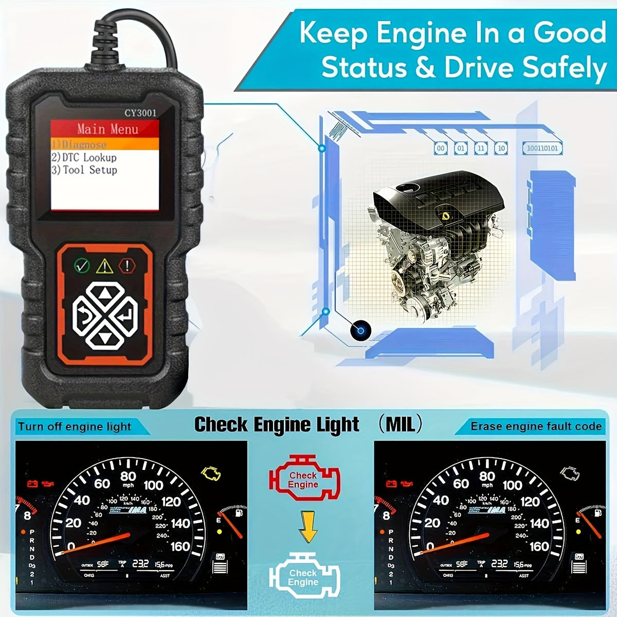 OBDII Car Diagnostic Scanner Engine Fault Code Reader CAN Scan Tool