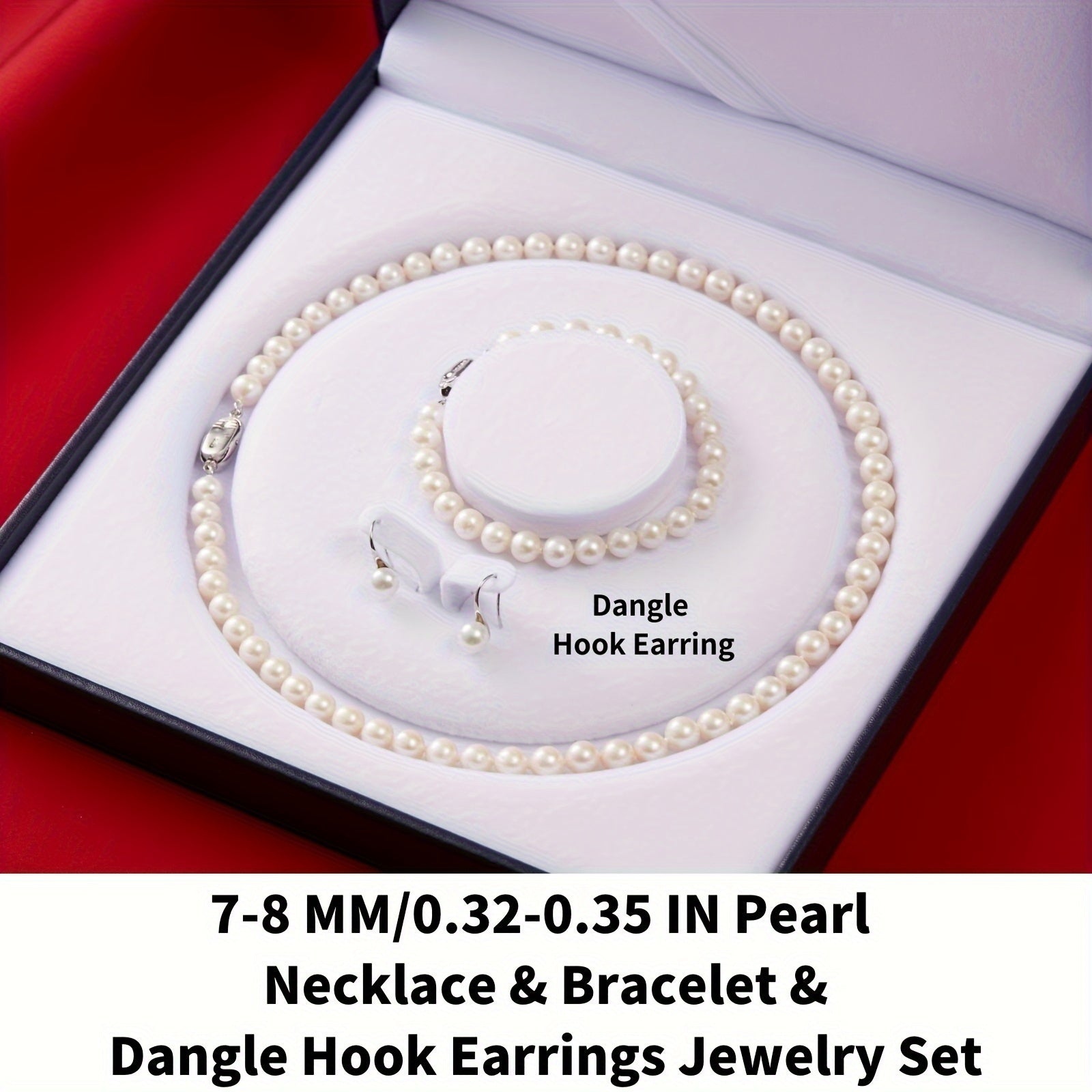 Set of 3 Sterling Silver Pearl Jewelry Necklace Bracelet Earrings for Weddings and Gifts