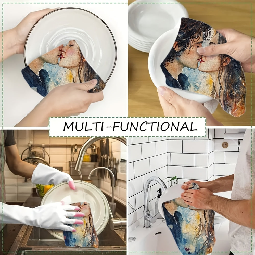 Juego de 2 toallas de cocina con estampado de acuarela y canción de amor 16x24 pulgadas absorbentes de poliéster