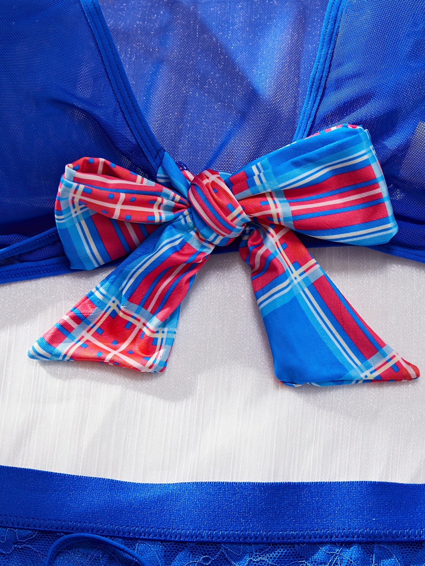 Косоплей-набор с клетчатым принтом, прозрачной юбкой, топом и стрингами, сексуальное белье для женщин.