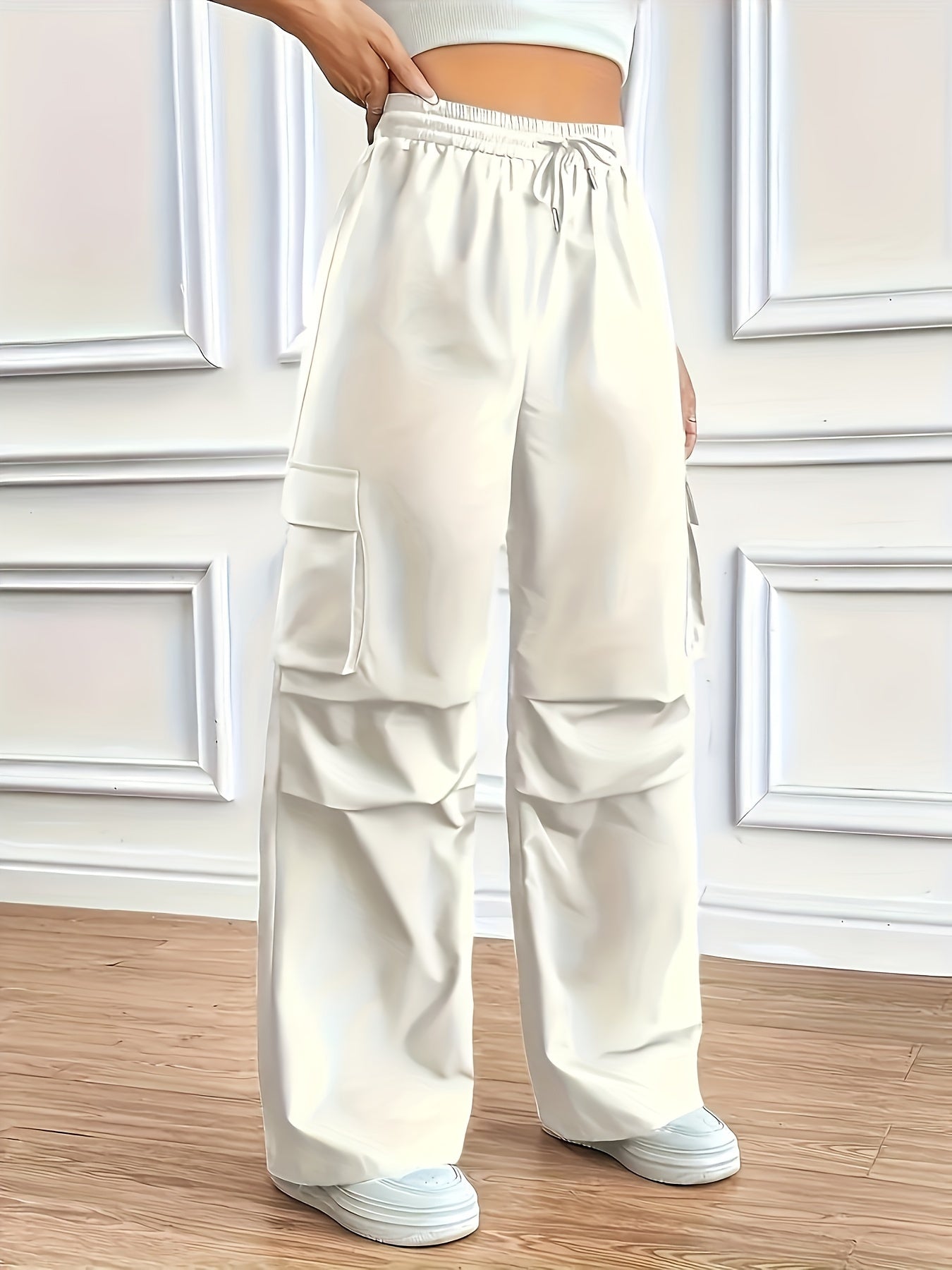 Women's Plus Size Cargo Pants Solid Color Wide Leg Fall Casual