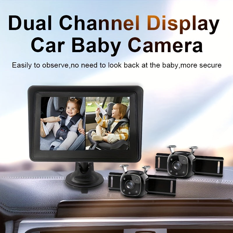 Espejo retrovisor de coche de doble canal de 12,7cm con cámara de seguridad de visión nocturna IR