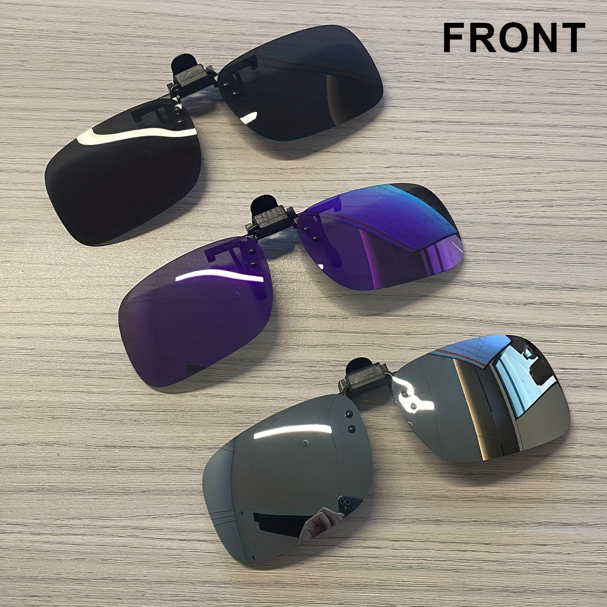 Tashqarida lager qilish va sayohat uchun 3 ta yengil toʻrtburchakli polarizatsiyali klip-on quyosh koʻzoynaklari