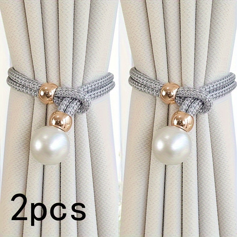 French Curtain Tiebacks with Faux Pearls, Elegant Drape Holdbacks for Home Decor