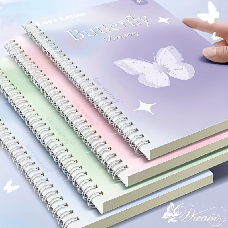 Set of 4 A5 Butterfly Dream Coil Notebooks with Wide Ruled Pages and Lay-Flat Design