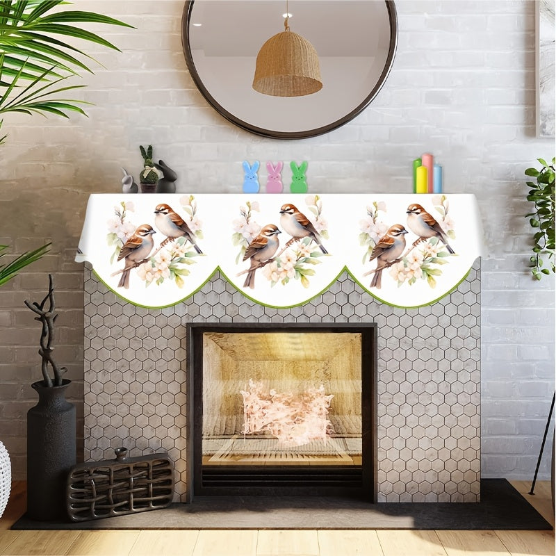 Spring Summer Bird and Flower Fireplace Scarf Polyester Rectangular Hearth Cover 49.78cm x 78.7cm