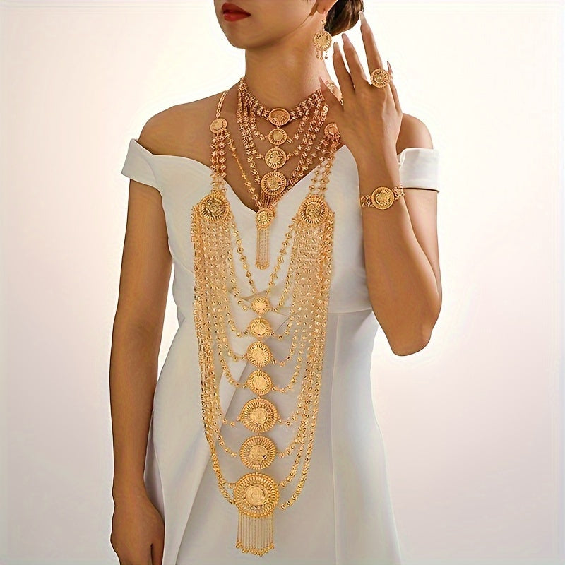 Gold-Plated Copper Jewelry Set for Women with Necklaces Earrings and Ring for Weddings and Festivals