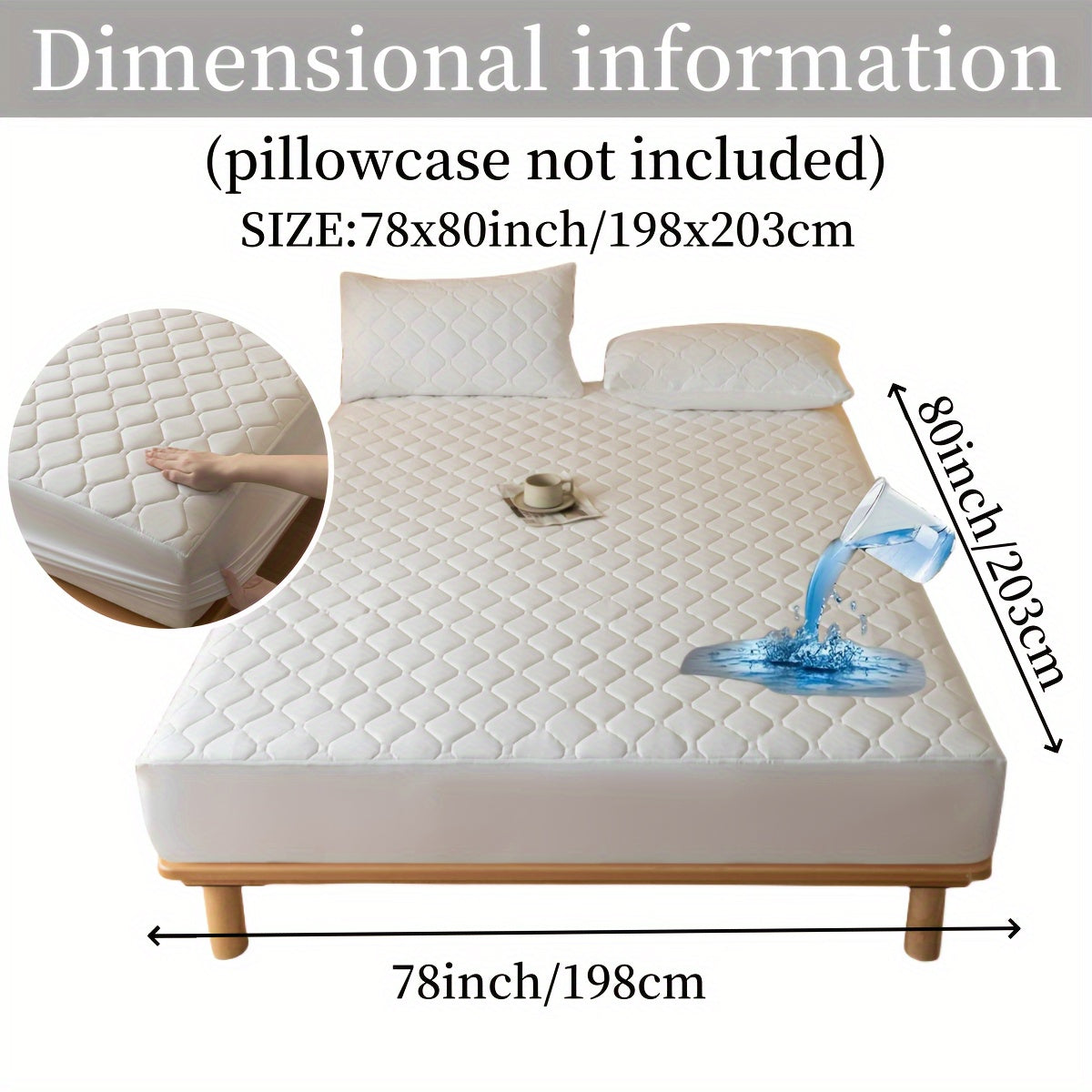 Suv o'tkazmaydigan, shovqinsiz, emboss qilingan yostiq qoplami, to'shakka mos keladigan, 29.97 sm chuqurlikdagi, yuviladigan, chang o'tkazmaydigan